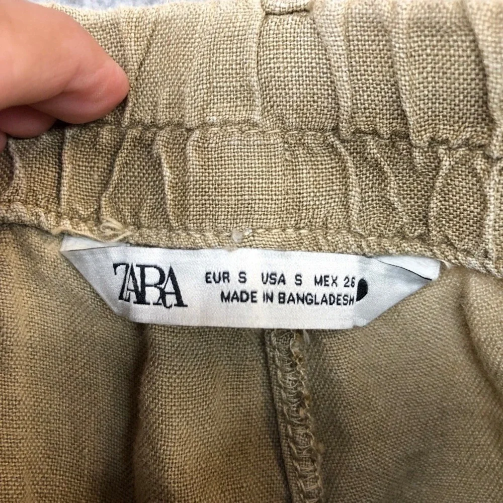 Zara Vest and Pants Set Womens S M Khaki Green Linen Blend Two Piece Co-ord